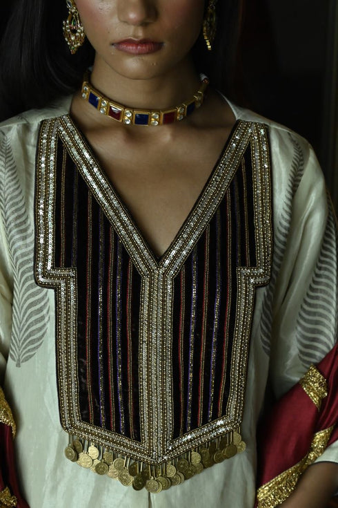 Noor chai beige banjara kurta with brown farshi pants