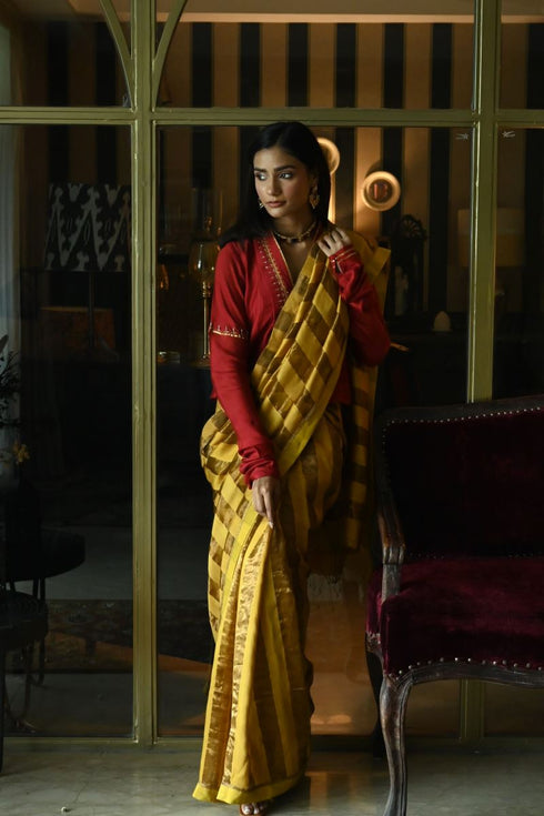 Noor haldi zari patti sari