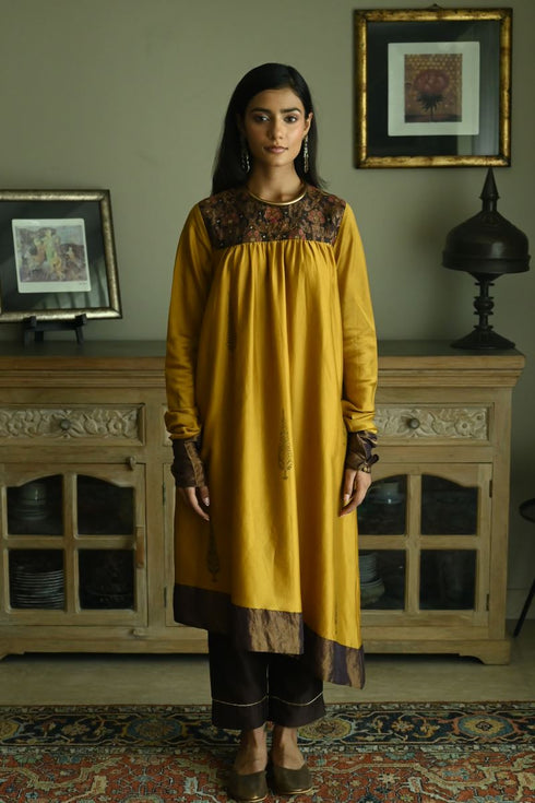 Noor ochre empireline kurta with brown pants