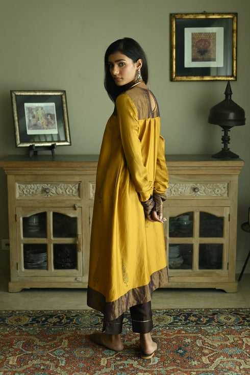 Noor ochre empireline kurta with brown pants