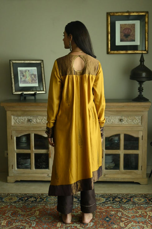 Noor ochre empireline kurta with brown pants