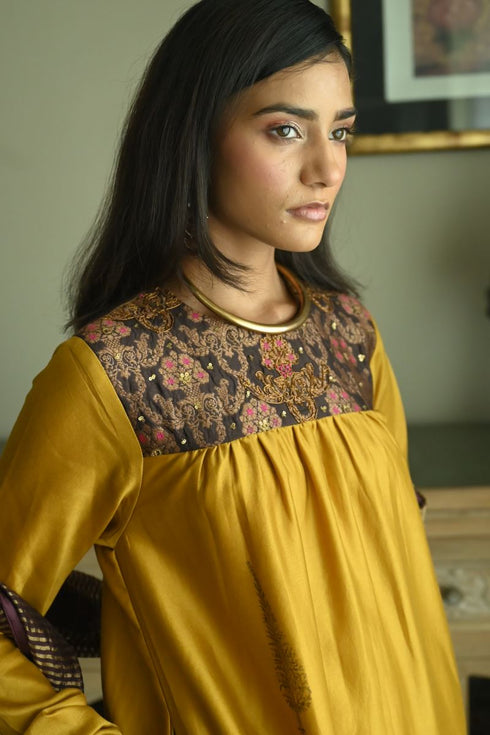 Noor ochre empireline kurta with brown pants