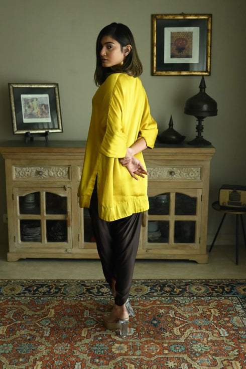 Noor ochre seher kaftan with brown tannu dhoti pants