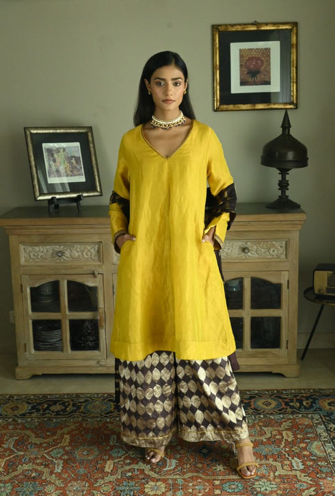Noor ochre zeenat kurta with brown palazzo