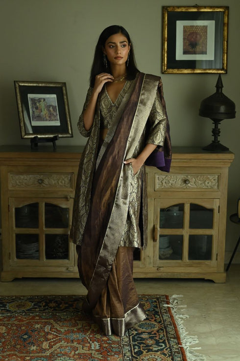 Noor plum tissue sari