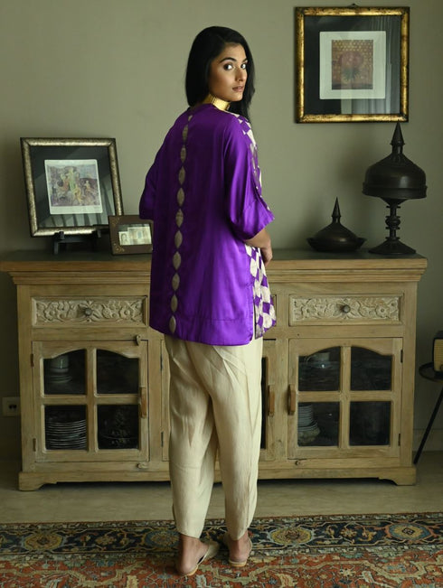 Noor purple brocade shahi kaftan with chai beige nandini dhoti