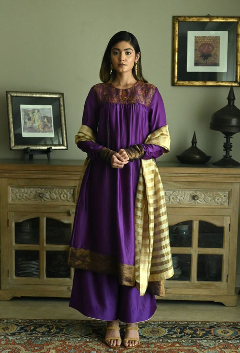 Noor purple empireline kurta with purple palazzos
