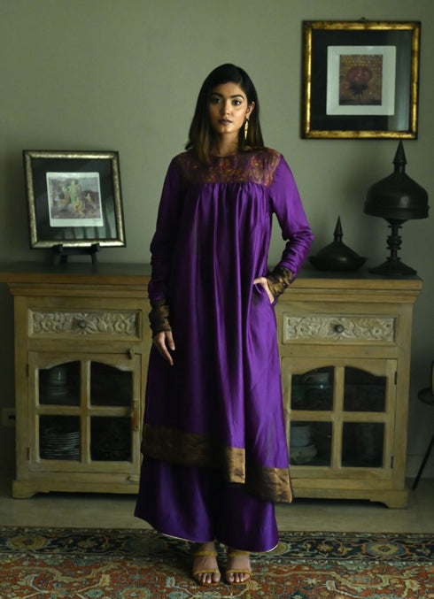 Noor purple empireline kurta with purple palazzos