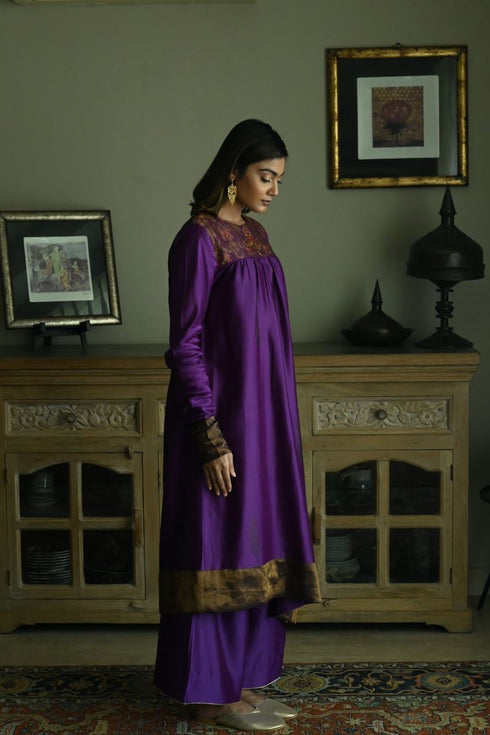 Noor purple empireline kurta with purple palazzos
