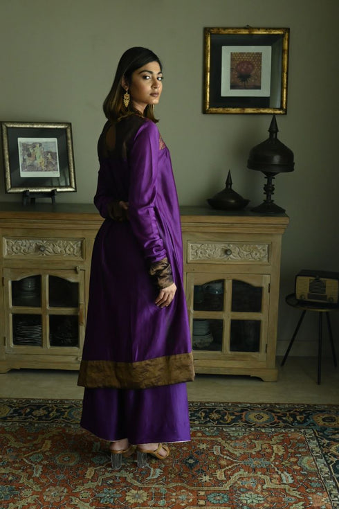Noor purple empireline kurta with purple palazzos