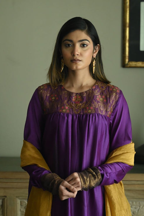 Noor purple empireline kurta with purple palazzos