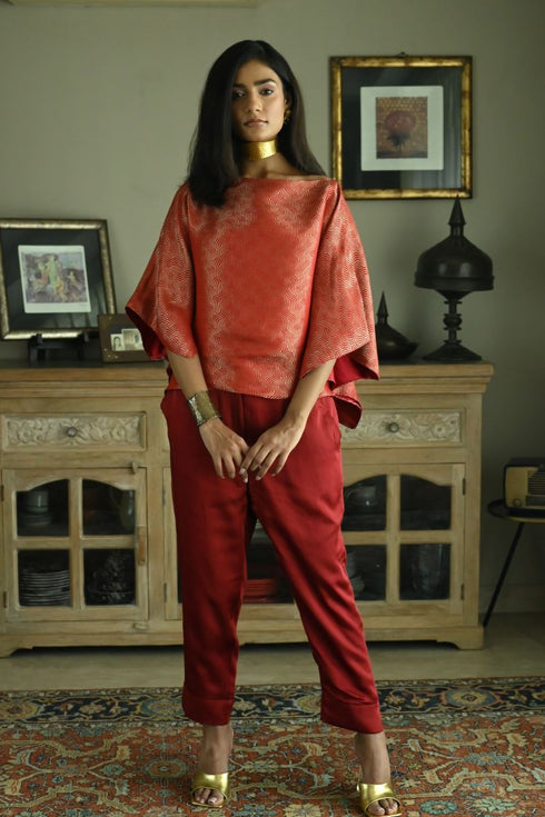 Noor red batwing top with pants