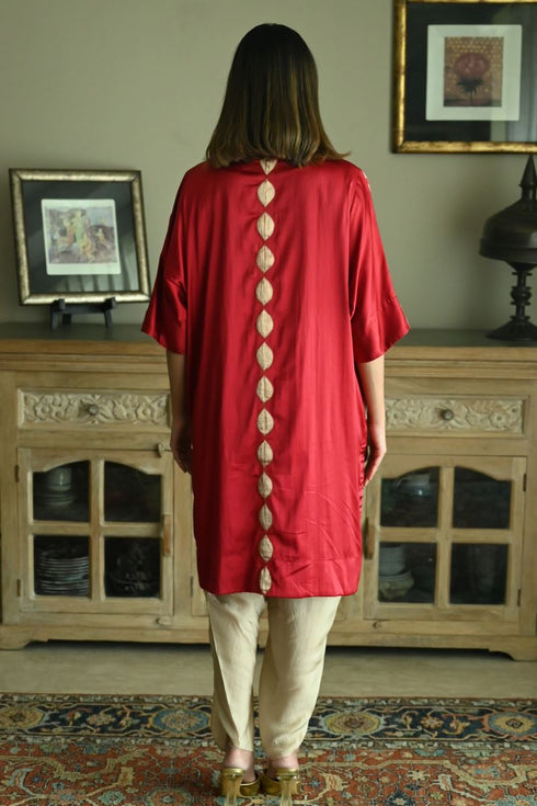 Noor red brocade shahi kaftan with chai beige nandini dhoti