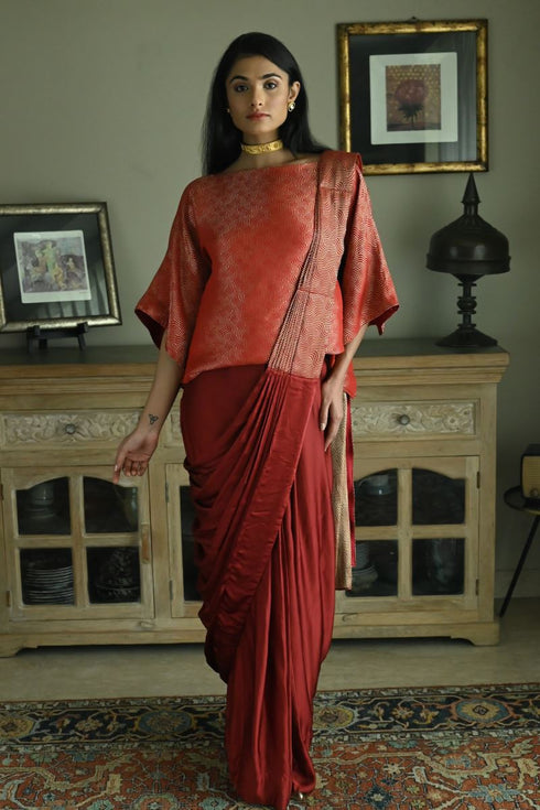 Noor red ready-to-wear sari
