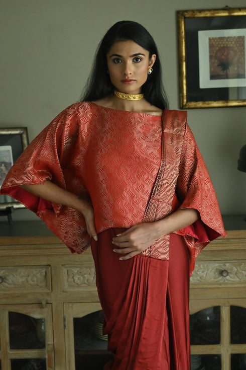 Noor red ready-to-wear sari