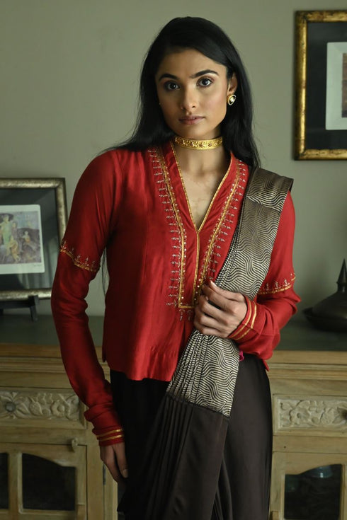 Noor red sashiko blouse