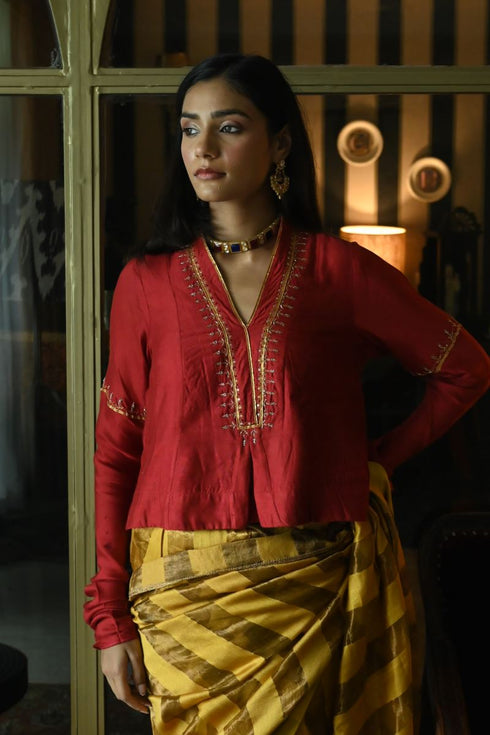 Noor red sashiko blouse