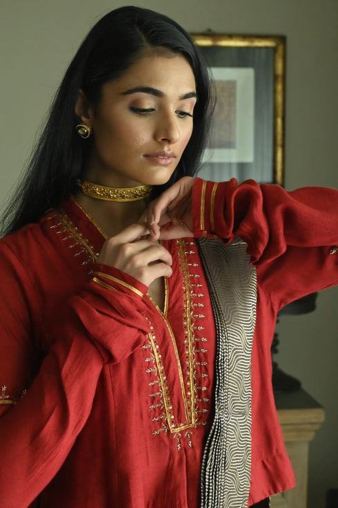 Noor red sashiko blouse