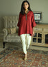 Noor red seher kaftan with ivory tannu dhoti pants