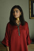 Noor red seher kaftan with ivory tannu dhoti pants