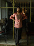 Noor red shruti kurta with brown cowl skirt