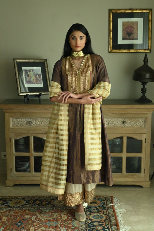 Noor royal plum banjara kurta with chai beige farshi pants