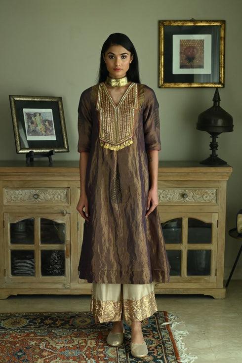 Noor royal plum banjara kurta with chai beige farshi pants