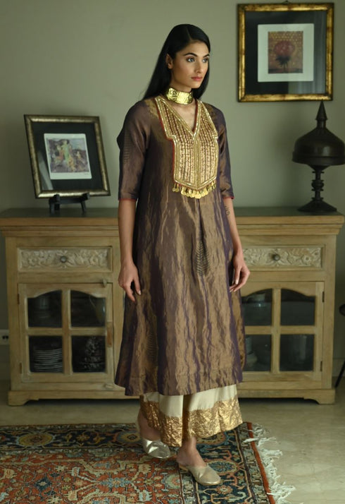Noor royal plum banjara kurta with chai beige farshi pants