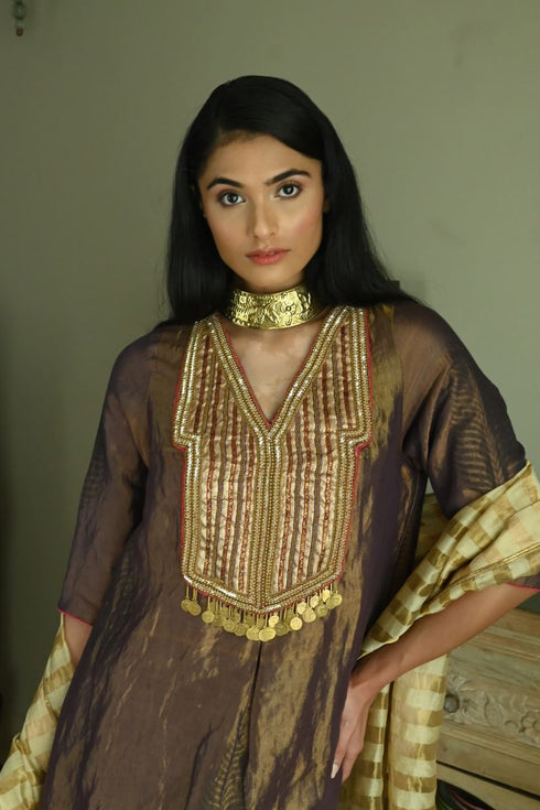 Noor royal plum banjara kurta with chai beige farshi pants