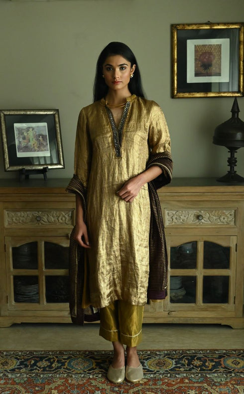 Noor vintage gold maxi kurta with gold pants