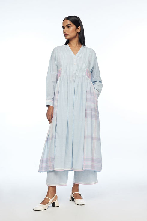 Nutkana powder blue patchwork tunic dress