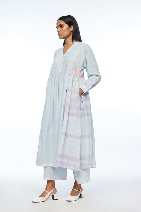 Nutkana powder blue patchwork tunic dress