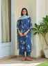 Ocean blue applique kurta set