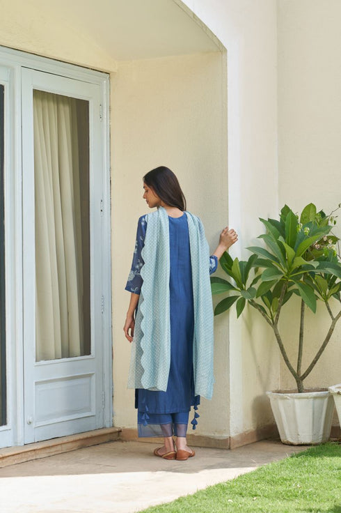 Ocean blue applique kurta set