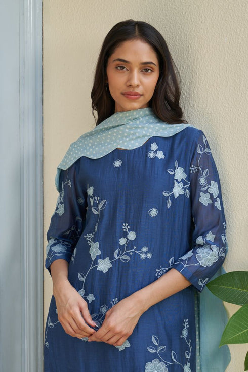 Ocean blue applique kurta set