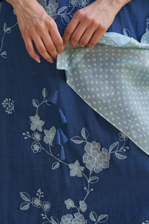 Ocean blue applique kurta set