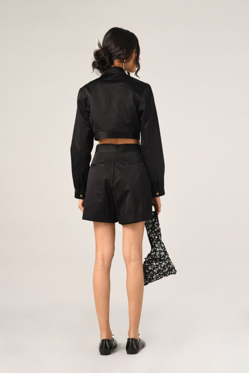 Odorata black pleated shorts