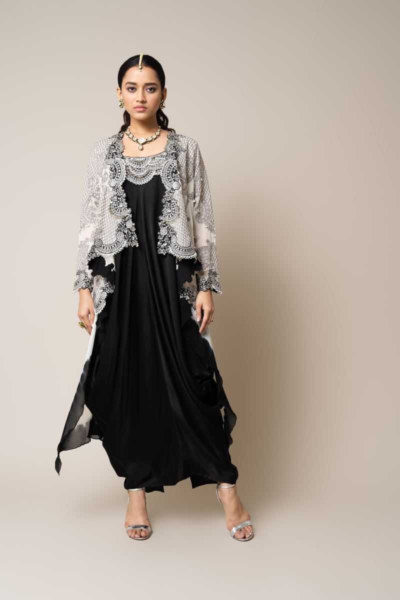 Drapy Cape Lace Dress Offwhite main image 0