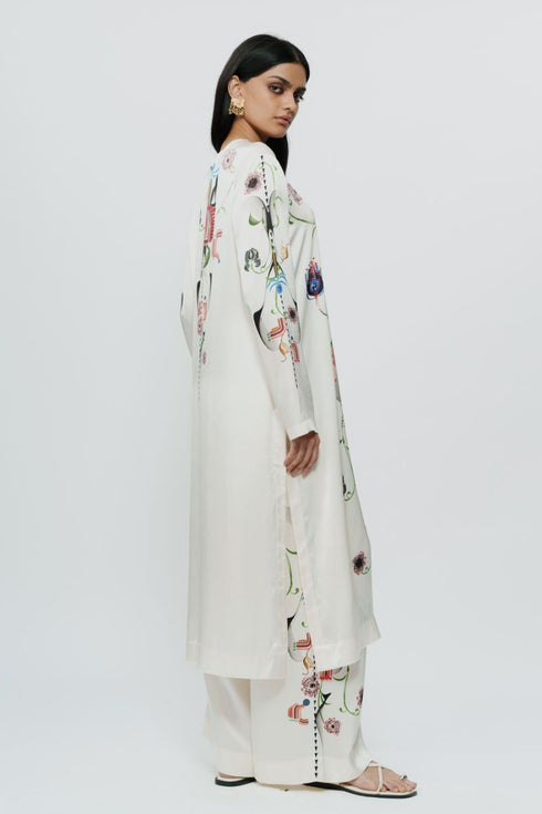 Off white astral print long Kurta with trouser