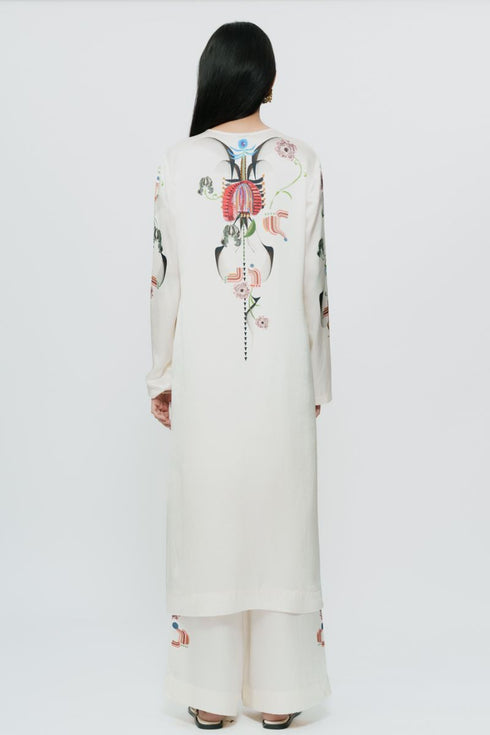Off white astral print long Kurta with trouser