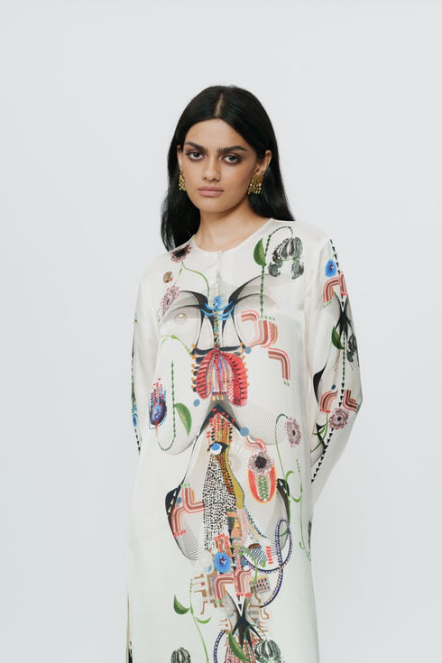 Off white astral print long Kurta with trouser