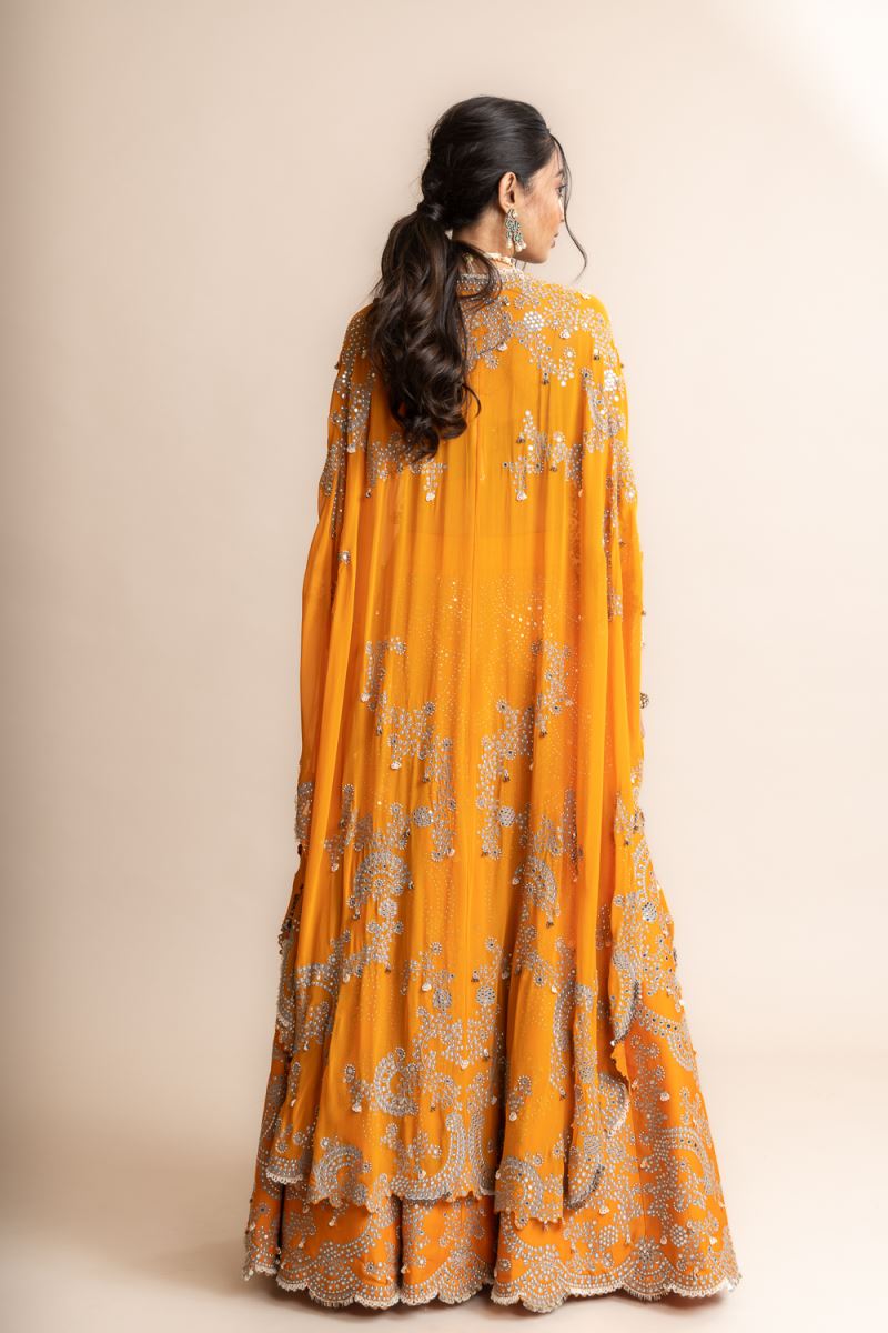 Orange & Red Embroidered Lehenga Set main image 1