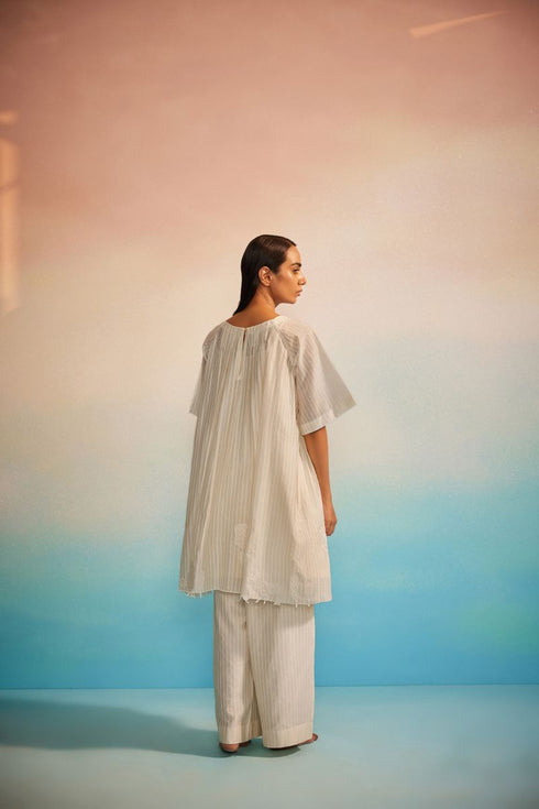 Orihime ivory box pleat applique dress