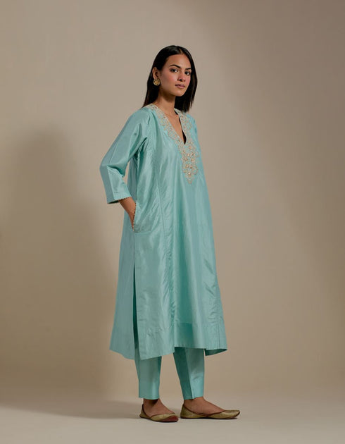 Padma aqua embroidered tunic with trousers-1