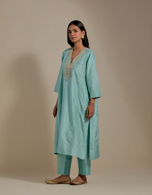 Padma aqua embroidered tunic with trousers-1