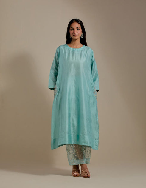 Padma aqua embroidered tunic with trousers-3