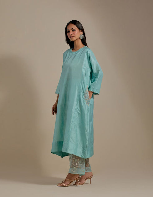 Padma aqua embroidered tunic with trousers-3