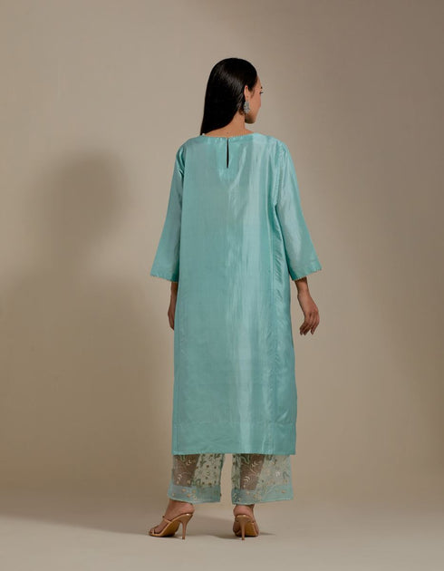 Padma aqua embroidered tunic with trousers-3