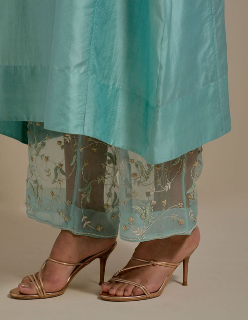 Padma aqua embroidered tunic with trousers-3
