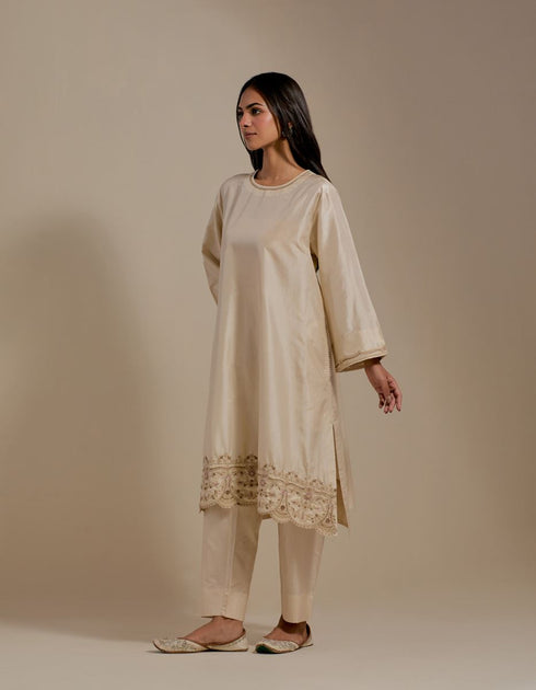 Padma champagne embroidered tunic with trousers-1